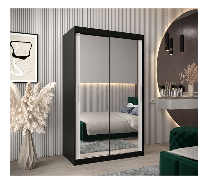 Šatní skříň 120 cm Toki 3 (Černá matná + Bílá matná)