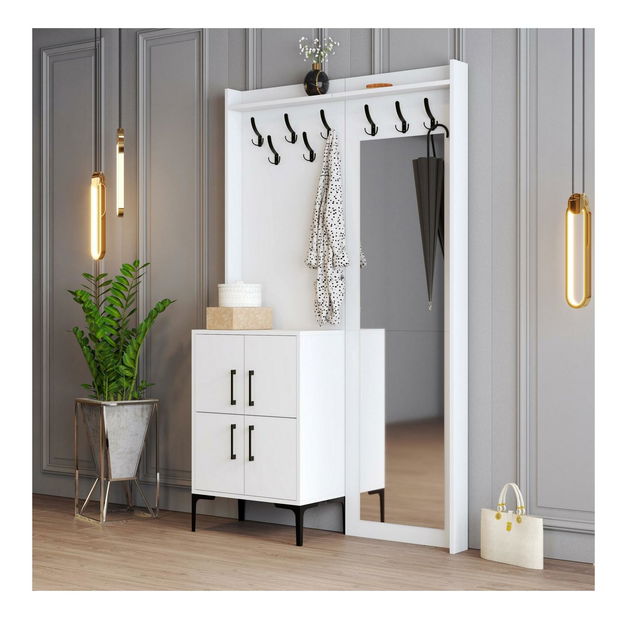 Předsíňová stěna Betina BC (bílá) (se zrcadlem)