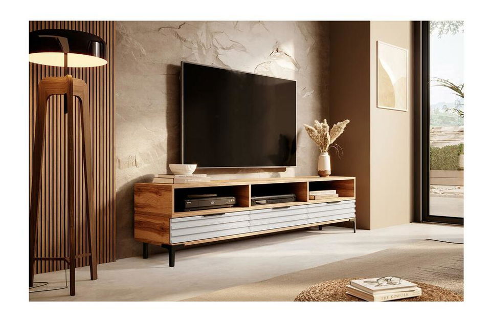 TV skříňka/stolek Ricko 3D (dub přírodní + bílá)