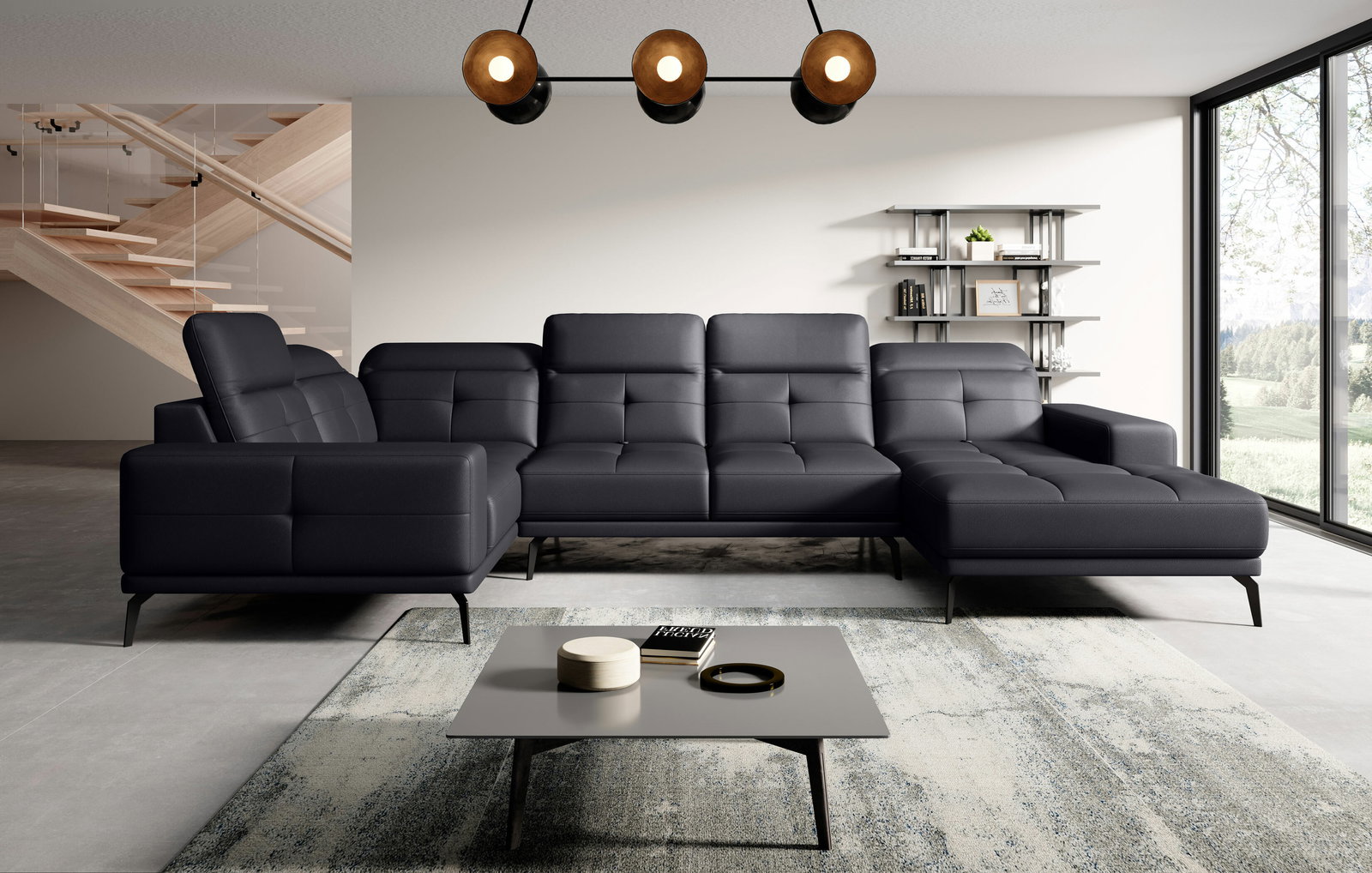 Rohová sedačka ve tvaru U Nicolette (černá) (L)