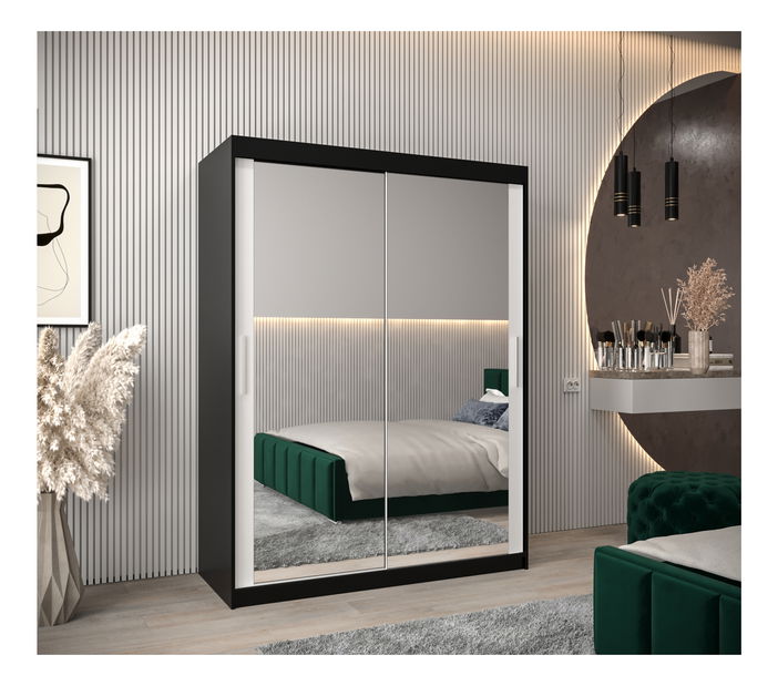 Šatní skříň 150 cm Toki 3 (Černá matná + Bílá matná)