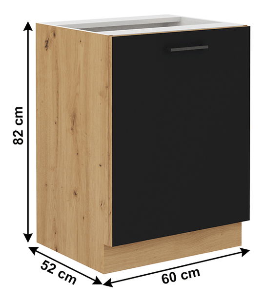 Dolní kuchyňská skříňka Meriel 60 D 1F BB (černá + dub artisan)