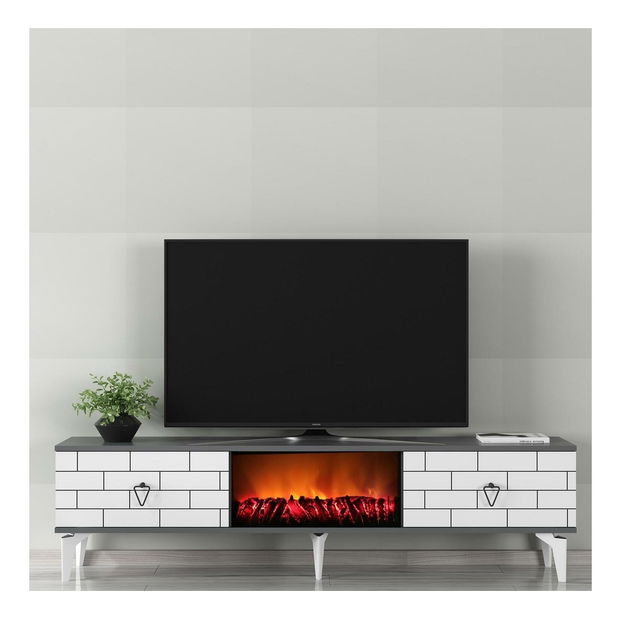 TV stolek/skříňka s krbem Bisena (bílá + antracit)