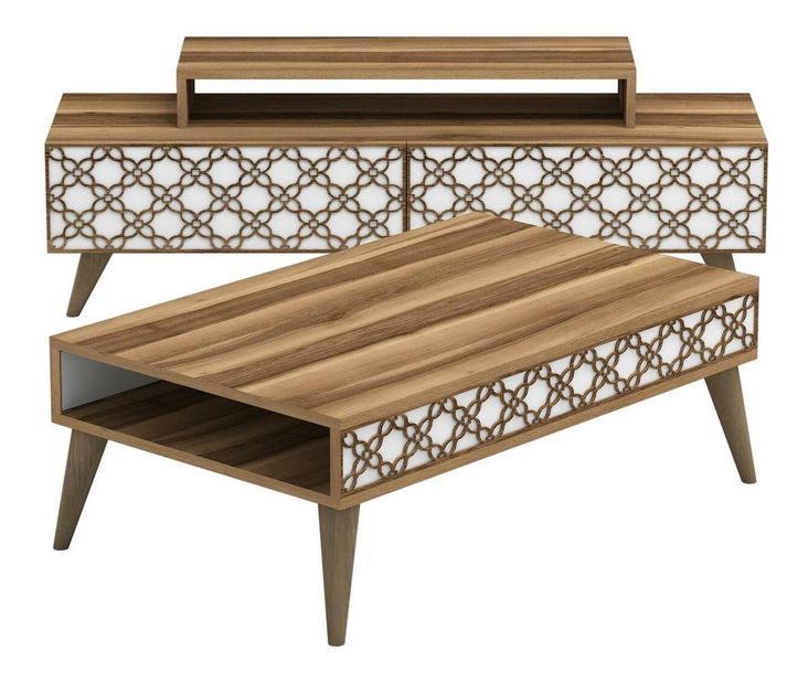 Sestava nabytku do obývacího pokoje Clementine (ořech + bílá)