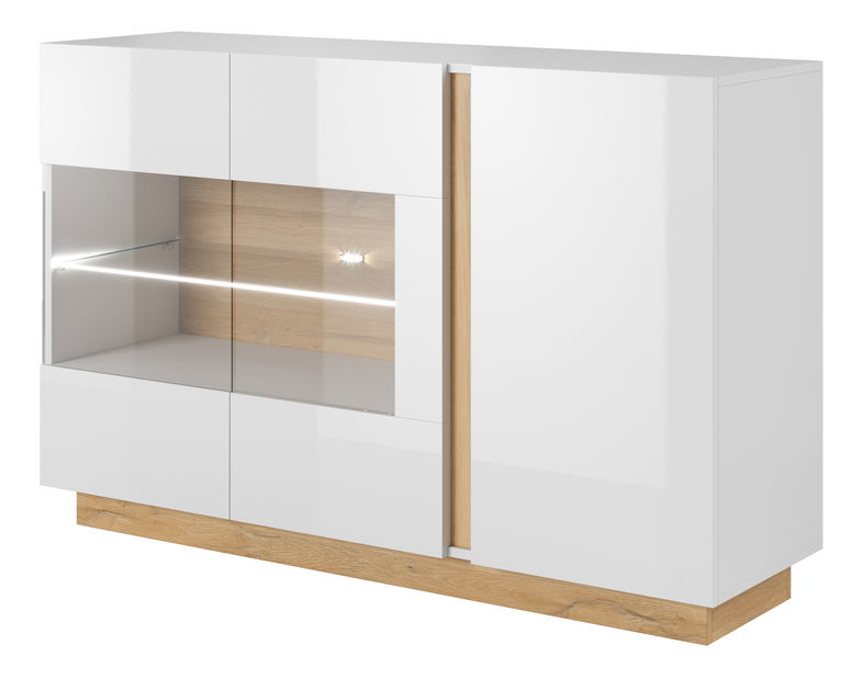 Vitrína Archie 138 (bílá + dub grandson + bílý lesk)