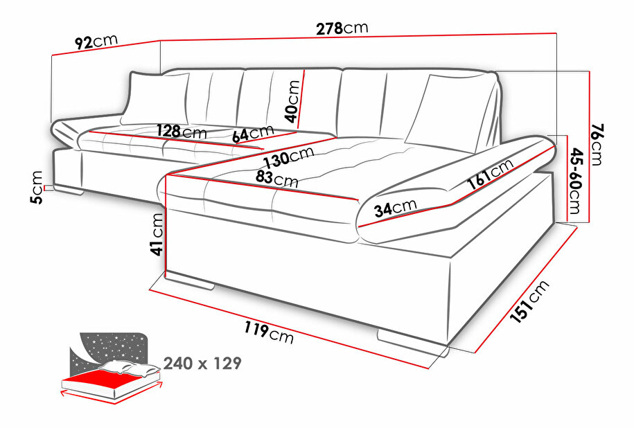 Rohová sedací souprava Laviva (P) (šedá + bílá) (LED) *výprodej