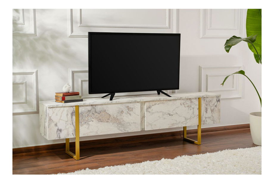 TV skříňka Seronitta (Mramor + zlatá)