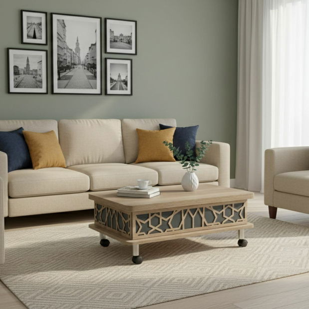 Konferenční stolek Adat (přírodní + modrá)