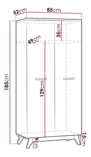Šatní skříň Kapucin K1 (borovice andersen + dub nash)