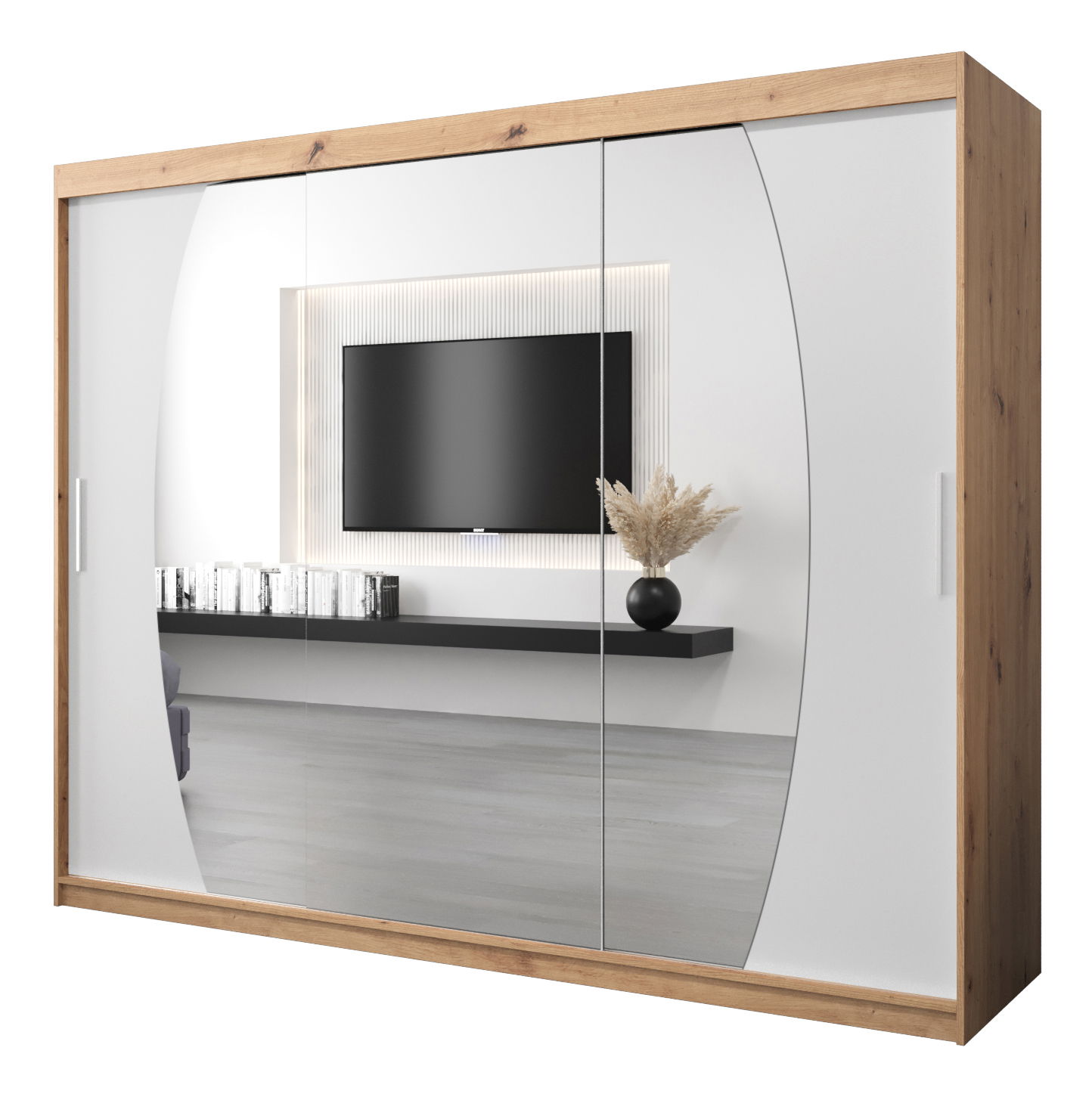 Šatní skříň 250 cm Eclipse (dub artisan + bílá matná)