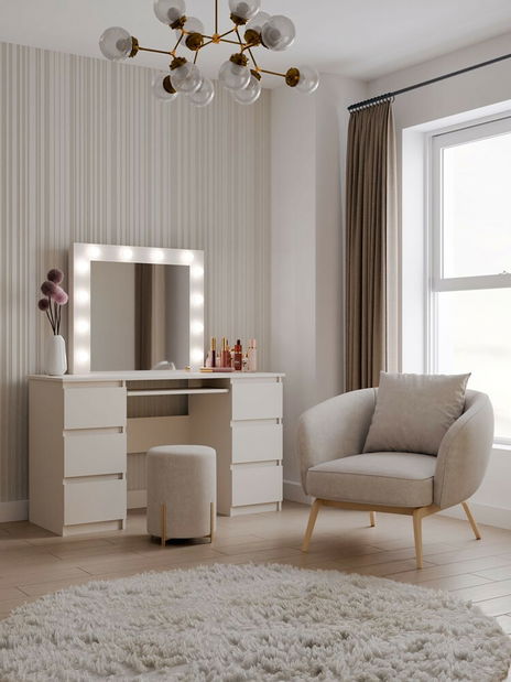 Toaletní stolek Micras 3 (kašmír) (se zrcadlem) (s LED osvětlením)