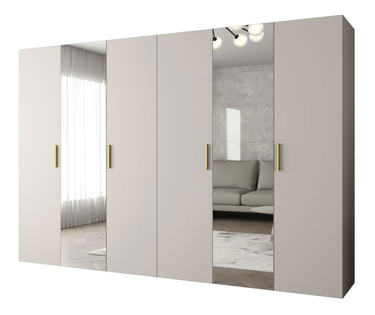 Šatní skříň 300 cm Borry 2 (kašmír + zlatá)