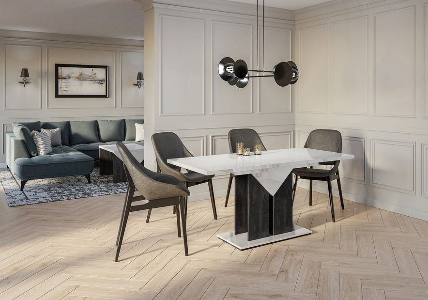 Jídelní stůl Tarni (lesk bílý + tmavě šedá) (pro 4 až 6 osob)