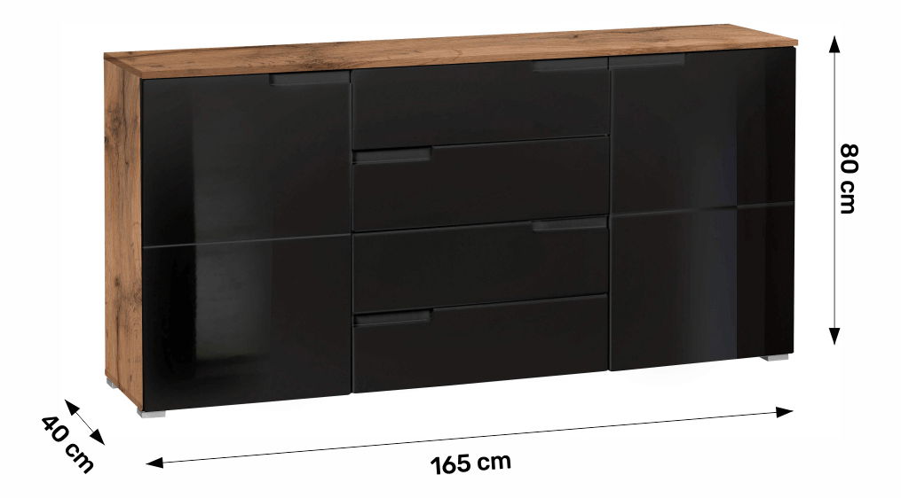 Kombinovaná komoda Merissa typ 2 (černý lesk + dub wotan)