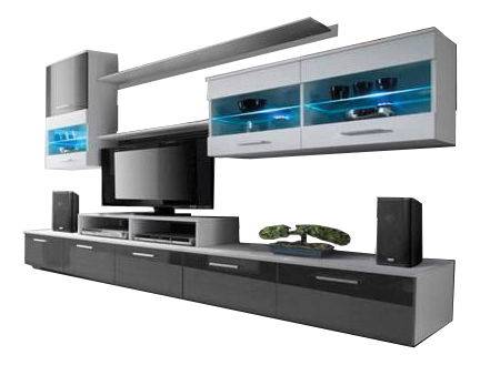 Obývací Stěna Beverley I (bílá + šedá) (s osvětlením)