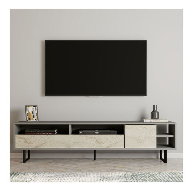 TV stolek/skříňka Lugar (šedý travertin)