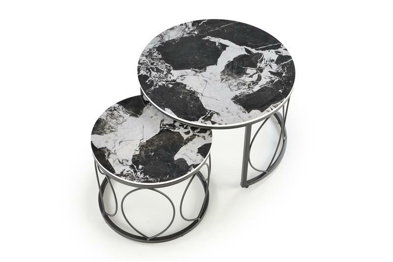 Set 2 ks. konferenčních stolků Alexis (černý mramor + černá)