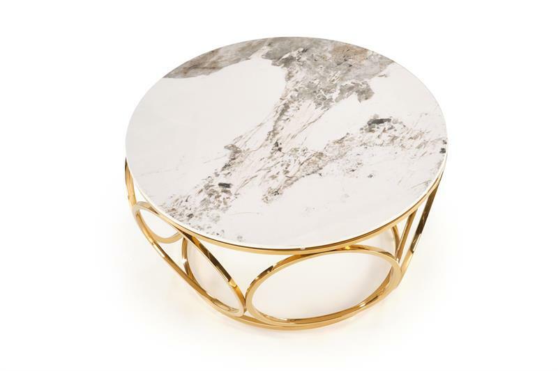 Konferenční stolek Viviana 2 (bílý mramor + zlatá)