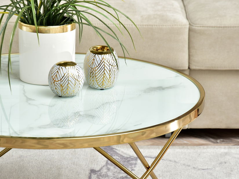 Konferenční stolek Armin Xl (bílý mramor + zlatá)