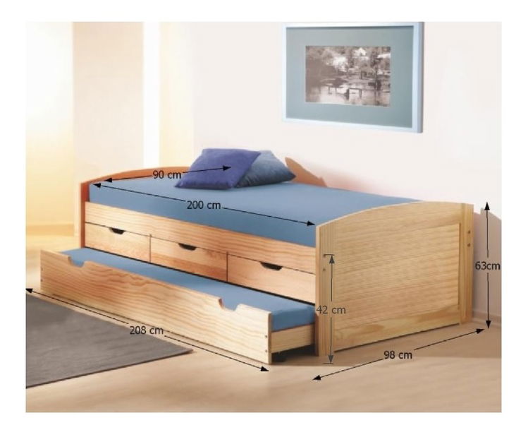 Rozkládací postel 90 cm Mercatu (s roštem) (masiv)