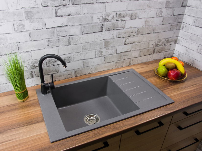 Kuchyňský dřez Lurano (šedá) (se 3 otvory pro baterii) (P)