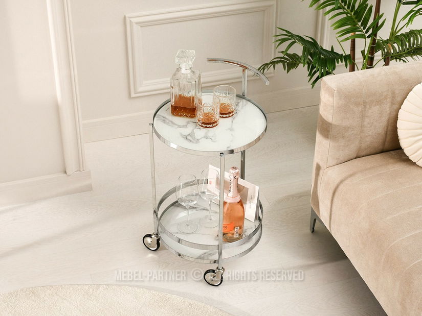 Konferenční stolek Alfonzo (bílý mramor + chromová)