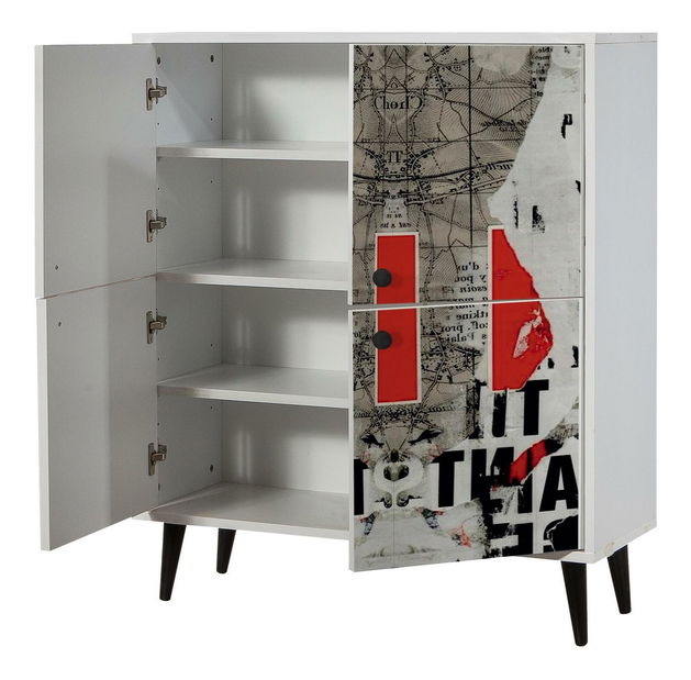 Skříňka Maluxe (bílá + černá + červená + šedá)