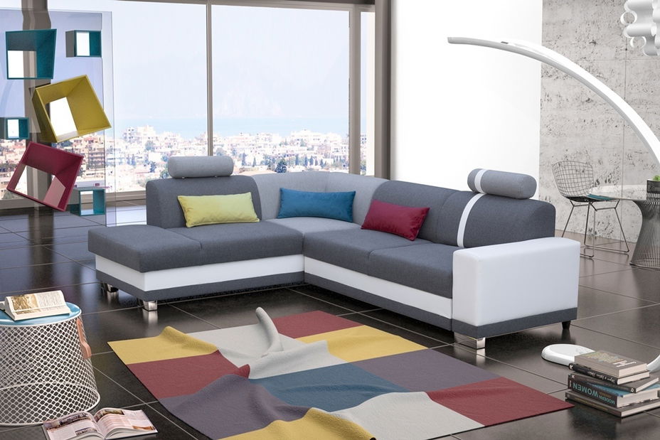 Rohová sedací souprava Virgo (šedá + bílá) (L)