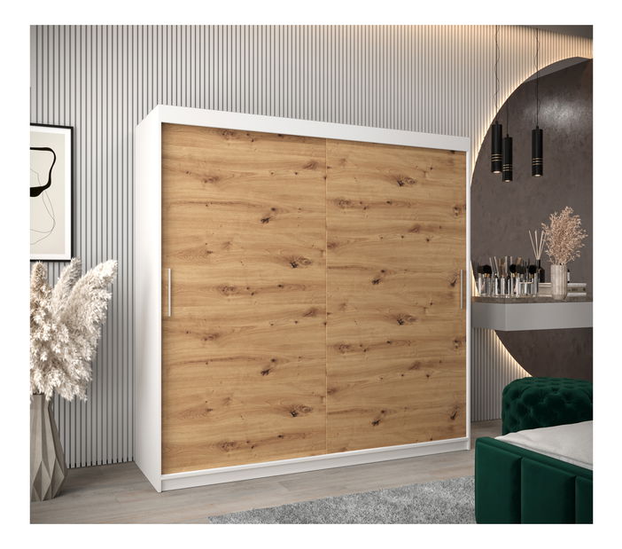 Šatní skříň 200 cm Toki (Bílá matná + Dub artisan)