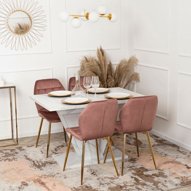 Rozkládací jídelní stůl Comentado (mramor bílý) (pro 4-6 osob)