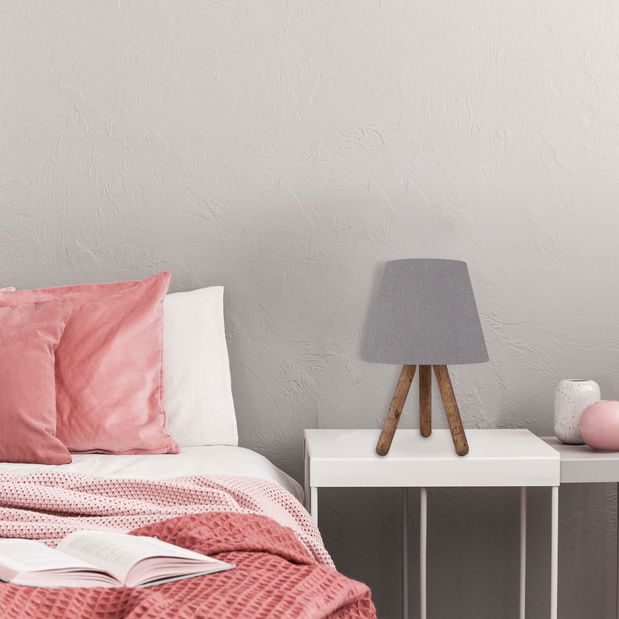 Stolní lampa Woodarella 3 (šedá + ořech)