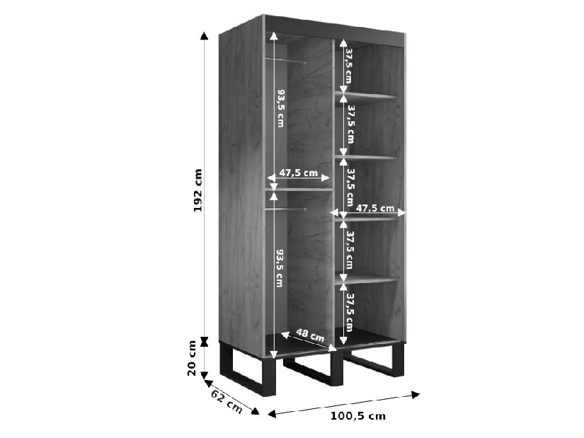 Šatní skříň 100 cm Lennox T1 (dub craft zlatý + černá)