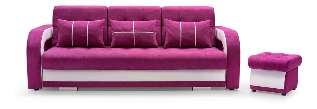 Pohovka Nicole (tmavě růžová + bílá) (s teburetkou)