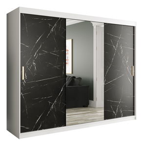 Šatní skříň 250 cm Marbelo T1 (matná bílá + černý mramor)