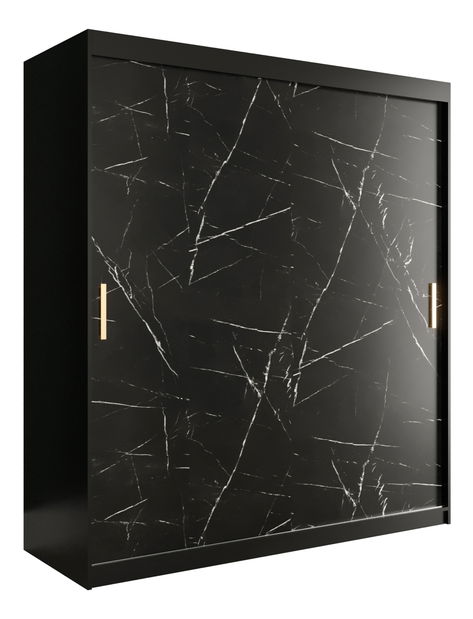 Šatní skříň 180 cm Marbelo T (matná černá + černý mramor)