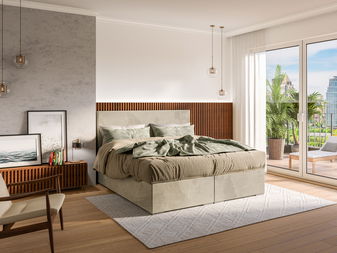 Boxspring postel 160 cm Lemmy (světlobéžová) (s matrací a úl. prostorem)