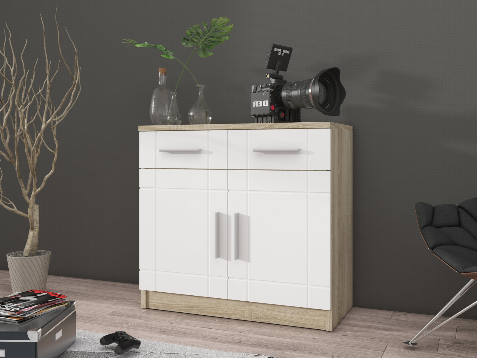 Komoda Porton 2F2S (dub sonoma + bílá)