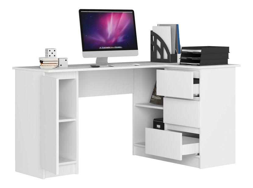 Rohový PC stolek Bevin (bílá) (P)