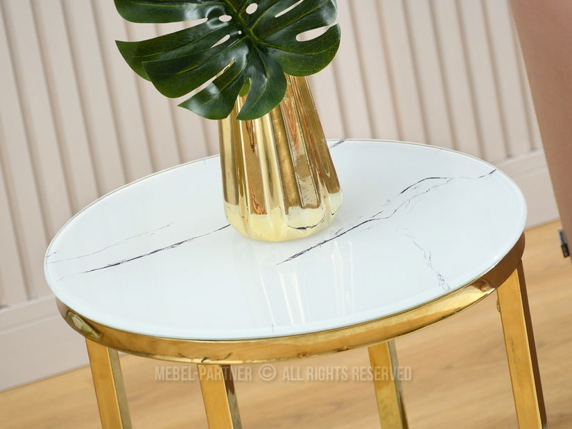 Konferenční stolek Calvis (bílý mramor + zlatá)
