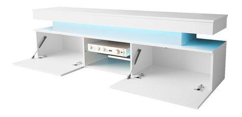TV skříňka Lesteralo 2D 190 (bílá + lesk bílý) (s modrým LED osvětlením) *výprodej