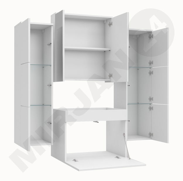 Koupelnový nábytek Mendana (bílá + lesk bílý) (s umyvadlem) (s LED osvětlením)