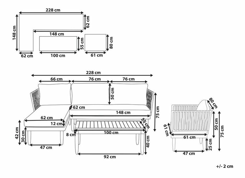 Zahradní sestava Crema (světlé dřevo)