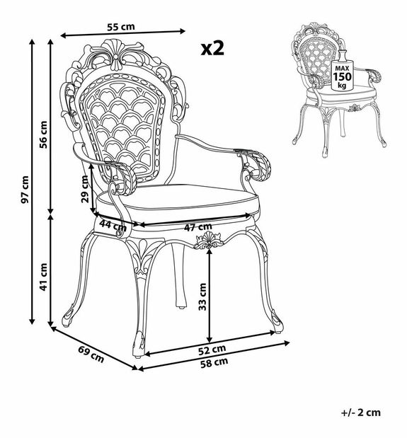 Set 2 ks. zahradních židlí LIZZI (hliník) (hnědá)
