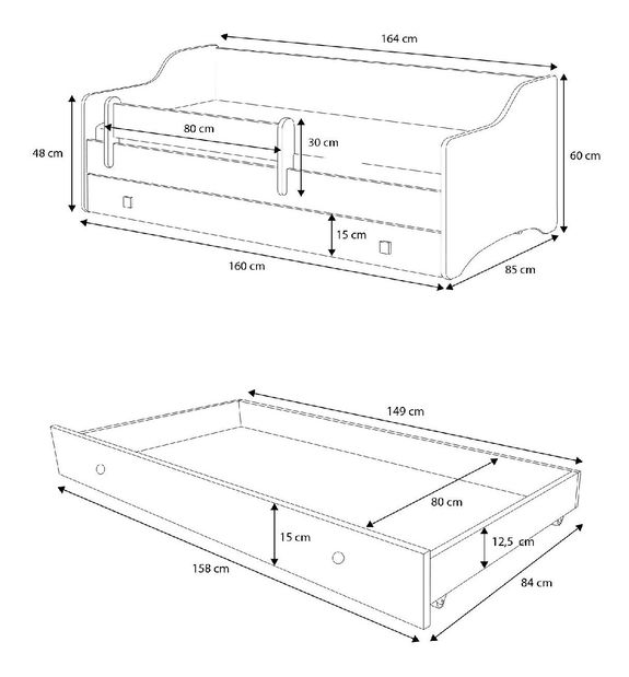 Dětská postel 160x80 cm Naty I (s roštem a matrací) (bílá)