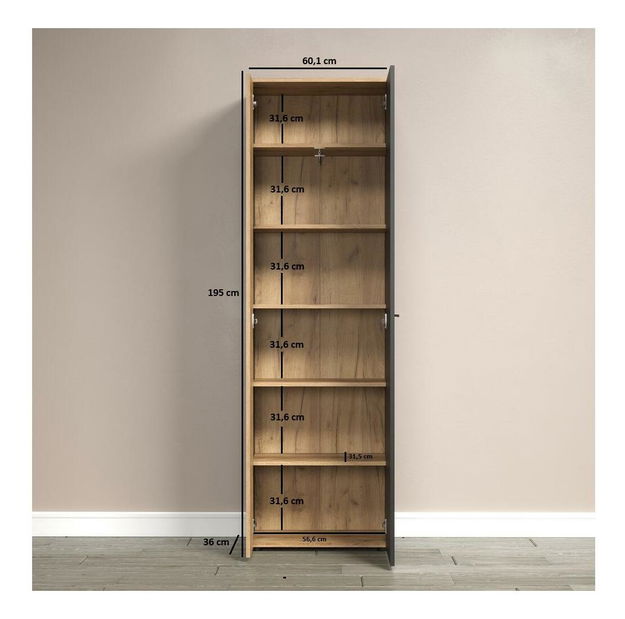 Policová skříň Esferas (grafit + dub evoke)