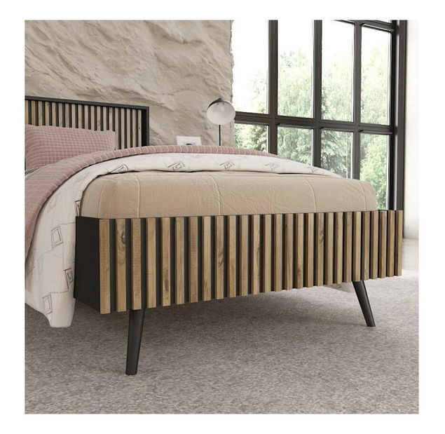 Manželská postel 160 cm Franc 52 (černé dřevo + borovice atlantická)