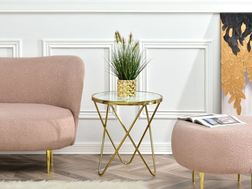 Konferenční stolek Armin S (bílý mramor + zlatá)