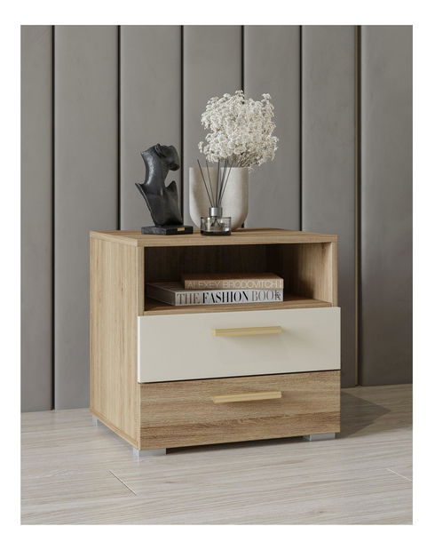 Noční stolek Verdeene (divoký dub + béžová)