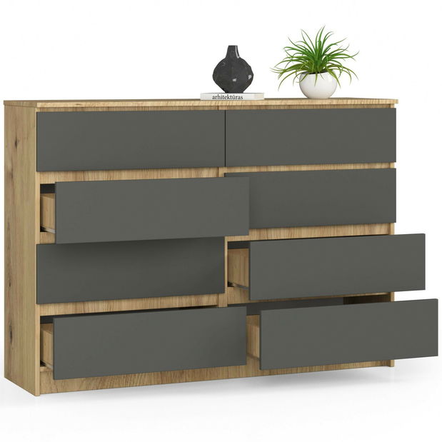 Komoda Keanu III (dub artisan + šedá)