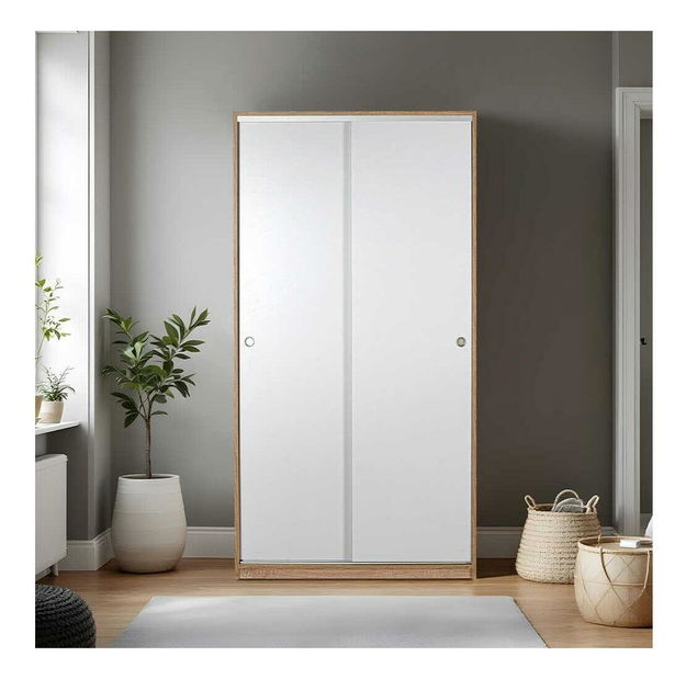 Šatní skříň s posuvnými dveřmi Seworella 1 (lososová bílá + světlé dřevo)